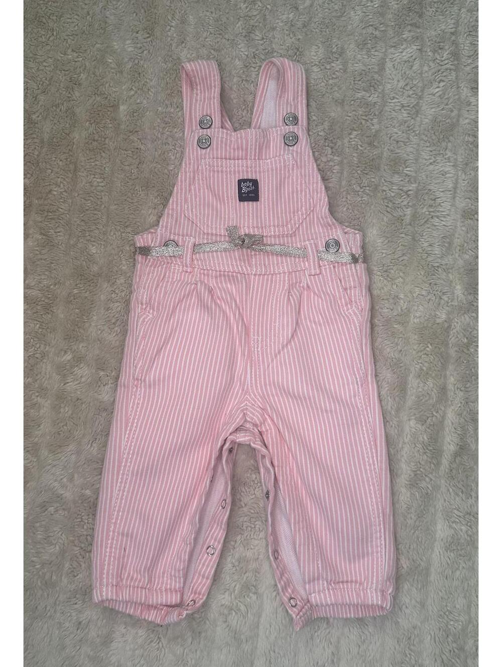 baby B'gosh classic pink/white striped cotton-blend overalls Size 9M